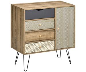 HOMCOM Cómoda Cajonera de Madera con 4 Cajones con Patas de Metal para Salón Dormitorio Estilo Boho 79x39x86 cm Marrón Aosom España