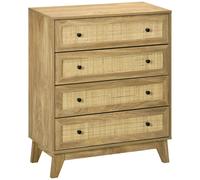 HOMCOM Cómoda con 4 Cajones Cómoda Dormitorio Estrecha 80x35x95 cm Natural | Frontales de Ratán, Patas Elevadas, Cajonera, para Salón Oficina