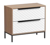 Homcom cómoda con 2 cajones de tela, cómoda para dormitorio, marco de mdf, frentes con patrón de diamante, cajonera para salón, oficina, vestidor, 59,5x30x54 cm, natural y blanco 59.5 cm