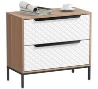 HOMCOM Cómoda con 2 Cajones de Tela, Cómoda para Dormitorio, Marco de MDF, Frentes con Patrón de Diamante, Cajonera para Salón, Oficina, Vestidor, Natural y Blanco