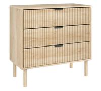 Homcom cómoda con 3 cajones cómoda de dormitorio estilo nórdico con sistema anti-vuelco frentes con paneles acanalados y tiradores metálicos cajonera para salón pasillo 80x40x77,5 cm roble 77.5 cm