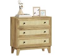 HOMCOM Cómoda con 3 Cajones Cómoda Dormitorio Estrecha con Frontales de Ratán y Patas Elevadas Cajonera para Salón Oficina 80x35x76 cm Natural