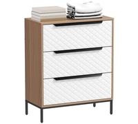 HOMCOM Cómoda con 3 Cajones de Tela, Cómoda para Dormitorio, Frentes con Patrón de Diamante, Cajonera para Salón, Oficina, Vestidor, Natural y Blanco Madera Natural