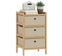 HOMCOM Cómoda con 3 Cajones de Tela, Cómoda para Dormitorio de Bambú, Cajonera para Espacios Pequeños, Salón, Oficina, Vestidor, Crema y Natural Beige