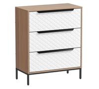 Homcom cómoda con 3 cajones de tela, cómoda para dormitorio, marco de mdf, frentes con patrón de diamante, cajonera para salón, oficina, vestidor, 59,5x30x73,5 cm, natural y blanco 30 cm