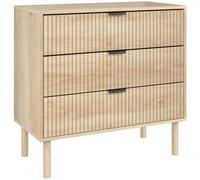 Homcom cómoda con 3 cajones cómoda de dormitorio estilo nórdico con sistema anti-vuelco frentes con paneles acanalados y tiradores metálicos cajonera para salón pasillo 80x40x77,5 cm roble 77.5 cm