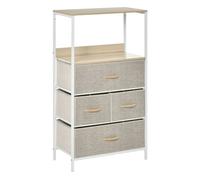 HOMCOM Cómoda con 4 Cajones Cajonera de Tela Compartimento Abierto Gris | Estructura Metálico, Dormitorio, Pasillo