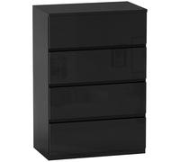 HOMCOM Cómoda con 4 Cajones Cómoda de Dormitorio 55x34x80 cm Negro Brillo