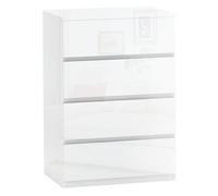 HOMCOM Cómoda con 4 Cajones Diseño Anti-vuelco 55x33x80 cm Blanco Brillante