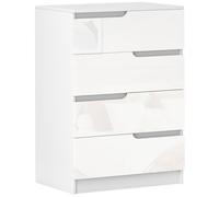 HOMCOM Cómoda con 4 Cajones Cómoda de Dormitorio Moderno con Anti-vuelco Cajonera para Salón Pasillo 60x40x85 cm Blanco