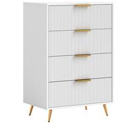 Homcom cómoda con 4 cajones cómoda de dormitorio moderno con frentes con diseño ondulado anti-vuelco cajonera para salón pasillo 60x40x90 cm blanco