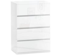 HOMCOM Cómoda con 4 Cajones Cómoda de Dormitorio Moderno con Diseño Anti-vuelco Cajonera para Salón Pasillo 55x33x80 cm Blanco Brillante