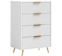 HOMCOM Cómoda con 4 Cajones Cómoda de Dormitorio Moderno con Frentes con Diseño Ondulado Anti-vuelco Cajonera para Salón Pasillo 60x40x90 cm Blanco White 60x40x90cm