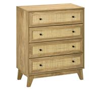 HOMCOM Cómoda con 4 Cajones Cómoda Dormitorio Estrecha con Frontales de Ratán y Patas Elevadas Cajonera para Salón Oficina 80x35x95 cm Natural