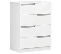 HOMCOM Cómoda con 4 Cajones Cómoda Dormitorio Moderno 60x40x85 cm Blanco | con Anti-vuelco, Cajonera, para Salón Pasillo