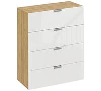 HOMCOM Cómoda con 4 Cajones de Alto Brillo 70x35x92 cm Blanco y Natural