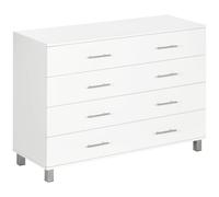 HOMCOM Cómoda con 4 Cajones de Dormitorio con Patas Cajonera de Estilo Moderno para Salón Entrada 112x38,2x81 cm Blanco Aosom España