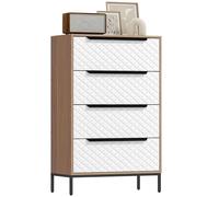 Homcom cómoda con 4 cajones de tela, cómoda para dormitorio, marco de mdf, frentes con patrón de diamante, cajonera para salón, oficina, vestidor, 59,5x30x92,5 cm, natural y blanco 92.5 cm