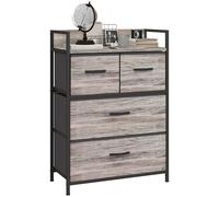 HOMCOM Cómoda con 4 Cajones de Tela Plegables, Cómoda para Dormitorio Industrial con Estante Abierto, Marco de Acero, Cajonera para Espacios Pequeños, Sala de Estar, Vestidor, Baño, Gris Gris