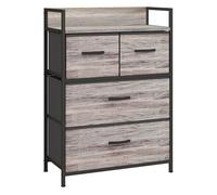 HOMCOM Cómoda con 4 Cajones de Tela Plegables, Cómoda para Dormitorio Industrial con Estante Abierto, Marco de Acero, Cajonera para Espacios Pequeños, Sala de Estar, Vestidor, Baño, Gris Gris
