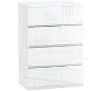 HOMCOM Cómoda con 4 Cajones Diseño Anti-vuelco Cajonera para Salón Pasillo 55x33x80 cm Blanco Brillante
