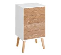 HOMCOM Cómoda con 4 Cajones Patas Elevadas 40x30x75 cm Blanco y Natural | Cómoda de Dormitorio, Mesita de Noche, para Salón