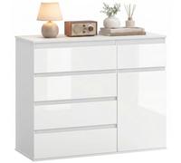 Homcom aparador con 5 cajones, aparador de salón con estantes ajustables, puerta de cierre suave, para cocina, entrada, dormitorio, blanco brillo, 100x40x80 cm 80 cm