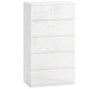HOMCOM Cómoda con 5 Cajones Cómoda de Dormitorio 55x33x100 cm Blanco Brillo | Cómoda de Dormitorio, Estilo Moderna, Diseño Anti-vuelco, Cajonera para Salón, Pasillo