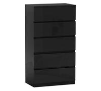 HOMCOM Cómoda con 5 Cajones Cómoda de Dormitorio Moderna con Diseño Anti-vuelco Cajonera para Salón Pasillo 55x34x100 cm Negro Brillo