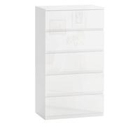 HOMCOM Cómoda con 5 Cajones Diseño Anti-vuelco 55x33x100 cm Blanco Brillante