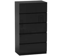 HOMCOM Cómoda con 5 Cajones Cómoda de Dormitorio Moderna con Diseño Anti-vuelco Cajonera para Salón Pasillo 55x34x100 cm Negro Brillo