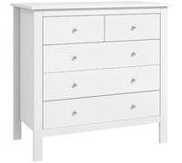 HOMCOM Cómoda con 5 Cajones con Patas Elevadas 79x39,5x80,5 cm Blanco | Cómoda Dormitorio, Cajonera para Salón, Oficina, Estilo Moderno