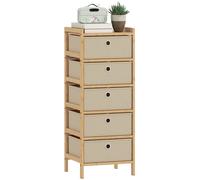 HOMCOM Cómoda con 5 Cajones de Tela, Cómoda para Dormitorio de Bambú, Cajonera para Espacios Pequeños, Salón, Oficina, Vestidor, Crema y Natural Beige
