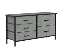 HOMCOM Cómoda con 5 Cajones de Tela, Cómoda para Dormitorio, Marco de Acero, Cajonera para Salón, Oficina, Vestidor, Negro y Gris Oscuro Negro