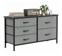 HOMCOM Cómoda con 5 Cajones de Tela Marco de Acero Negro y Gris Oscuro | Cómoda para Dormitorio, Cajonera para Salón, Oficina, Vestidor