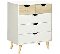 HomCom Cómoda 5 Cajones Estilo Nórdico, Patas Madera, Blanco y Roble 60x40x77,5 cm