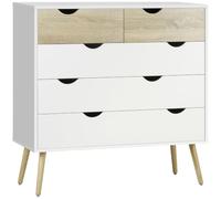 Homcom cómoda con 5 cajones, cómoda dormitorio con patas elevadas de madera, cajonera para salón, oficina, estilo nórdico, 99x39x101 cm, blanco y roble
