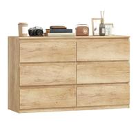 HOMCOM - Cómoda con 6 cajones, armario de almacenamiento estrecho sin asas, trapeador, estilo moderno, cómoda para dormitorio, sala de estar, pasillo, 120 x 39 x 75 cm, roble