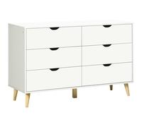 HOMCOM Cómoda con 6 Cajones Cajonera de Armario Mueble Organizador con Cajones para Cocina Dormitorio Salón Estudio Estilo Moderno Antivuelco 120x40x76 cm Blanco White 120x40x76cm