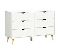 HOMCOM Cómoda con 6 Cajones Cajonera de Armario Mueble Organizador con Cajones para Cocina Dormitorio Salón Estudio Estilo Moderno Antivuelco 120x40x76 cm Blanco White 120x40x76cm