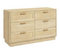 HOMCOM Cómoda con 6 Cajones de Rejilla de Ratán Cómoda de Dormitorio Estilo Bohemio Antivuelco para Sala 110x40x69 cm Natural Oak 110x40x69cm