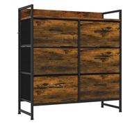 Homcom cómoda con 6 cajones de tela plegables, cómoda para dormitorio industrial con estante abierto, marco de acero, cajonera para espacios pequeños, sala de estar, vestidor, baño, marrón rústico 79