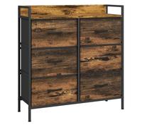 HOMCOM Cómoda con 6 Cajones de Tela Plegables, Cómoda para Dormitorio Industrial con Estante Abierto, Marco de Acero, Cajonera para Espacios Pequeños, Sala de Estar, Vestidor, Baño, Marrón Rústico