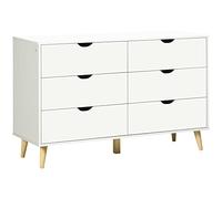 HOMCOM Cómoda con 6 Cajones Cajonera de Armario Mueble Organizador con Cajones para Cocina Dormitorio Salón Estudio Estilo Moderno Antivuelco 120x40x76 cm Blanco White 120x40x76cm
