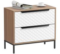 HOMCOM Cómoda con Cajones de Tela Frentes con Patrón de Diamante para Salón Oficina Vestidor Natural y Blanco Madera Natural-59,5x30x54 cm