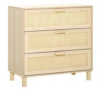 HOMCOM Cómoda de 3 cajones de caña de ratán, dimensiones 80L x 40W x 80H cm, MDF, aspecto madera clara