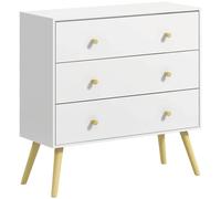 HOMCOM Cómoda de 3 cajones HOMCOM, diseño escandinavo, patas cónicas y anguladas, madera de pino y paneles, blanco, 80x30x80 cm, blanco BLANCO