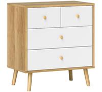 HOMCOM Cómoda de 4 Cajones Cajonera Estrecha 60x35x65 cm Roble y Blanco