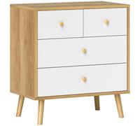 Homcom cómoda de 4 cajones cómoda para dormitorio con tiradores de madera cajonera estrecha para salón pasillo 60x35x65 cm roble y blanco