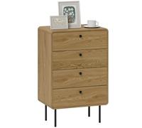 HOMCOM Cómoda de 4 cajones, Mueble de almacenaje Estrecho con Patas de Acero, Esquinas Redondeadas y Tiradores de Madera, Estilo Moderno, cómoda para Dormitorio, salón, Pasillo, 60 x 39 x 91,5 cm,